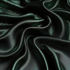 Fototapeta premium Black jade emerald green dark silk satin. Elegant folds with glitter shimmer texture. Luxe romantic premium template.