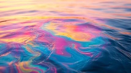 Swirling rainbow colors on water create a vibrant, tranquil scene.  After the oil spill
