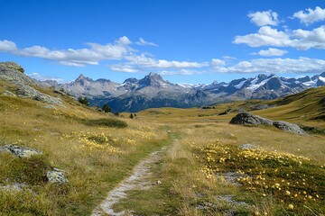 Fototapeta premium Hiking adventure in the dolomites italy nature landscape photography serene environment wide angle view