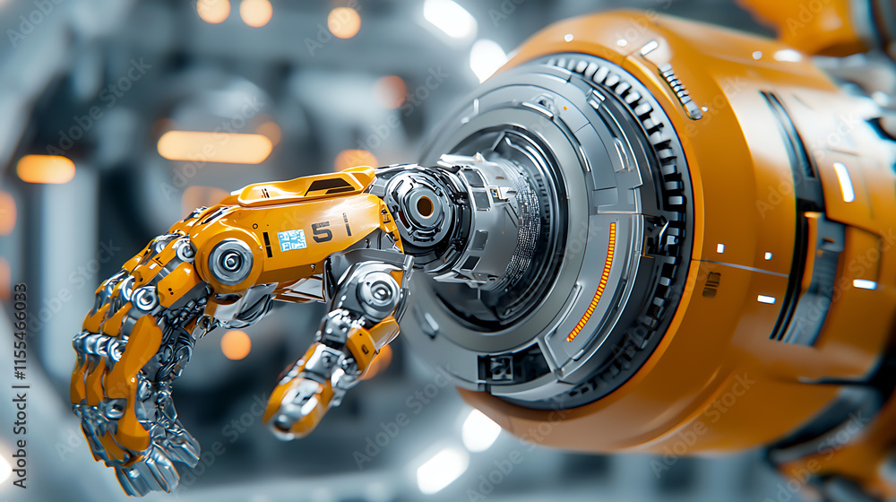 Aufkleber robotic arm mechanism in futuristic laboratory technology showcase high-tech environment close-up vi