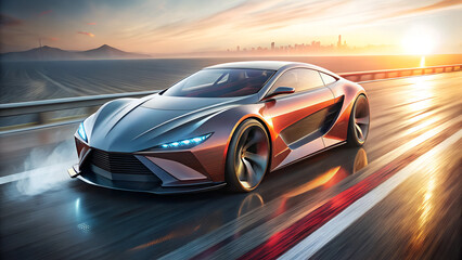 design of modern a car runing on the road