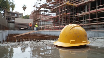 Construction Site: Hard Hat on a Rainy Day