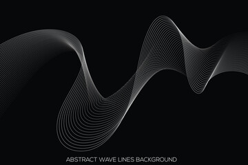 Abstract glowing wave lines on black background. Dynamic wave pattern. Modern flowing wavy lines. Futuristic technology concept. Suit for banner  poster  cover  brochure  flyer  website