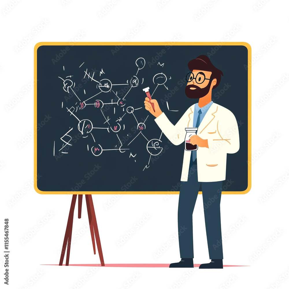 Aufkleber scientist explaining complex molecular structure on a blackboard