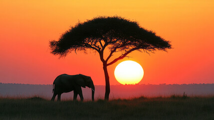 Fototapeta premium elephants at sunset: a striking silhouette against the african savanna