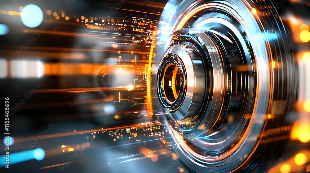 Poster dynamic technology visualization circular motion patterns digital space abstract art futuristic envi