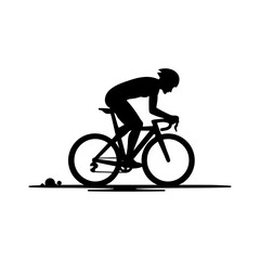 Silhouette of a cyclist riding a vintage bike on a mountain trail