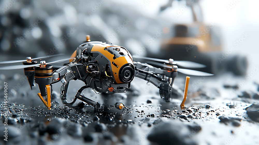 Poster advanced drone technology in industrial environments a close-up perspective on futuristic robotics