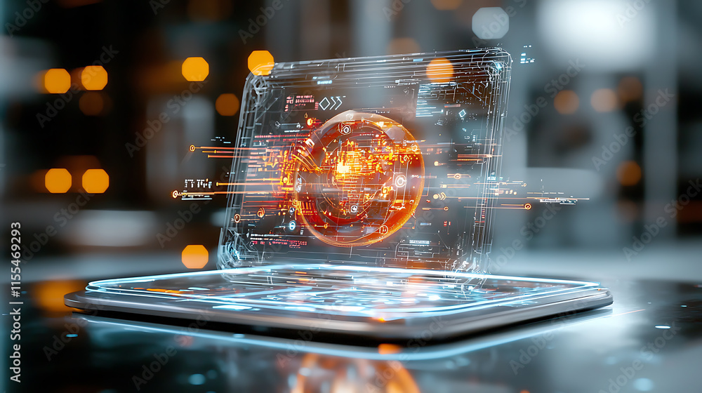 Aufkleber futuristic data visualization digital workspace technology modern office close-up view innovative co