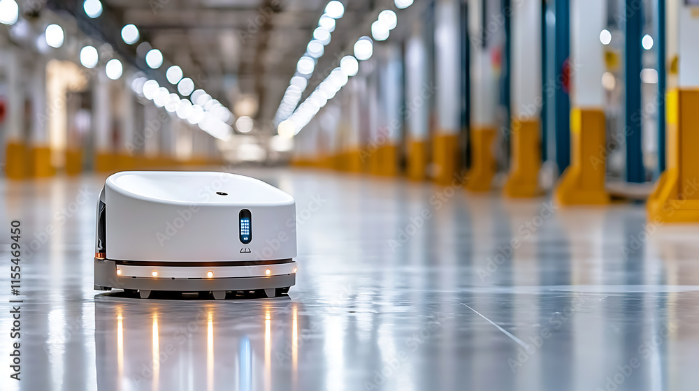Poster autonomous robot delivery in industrial warehouse innovative technology optimized efficiency modern 