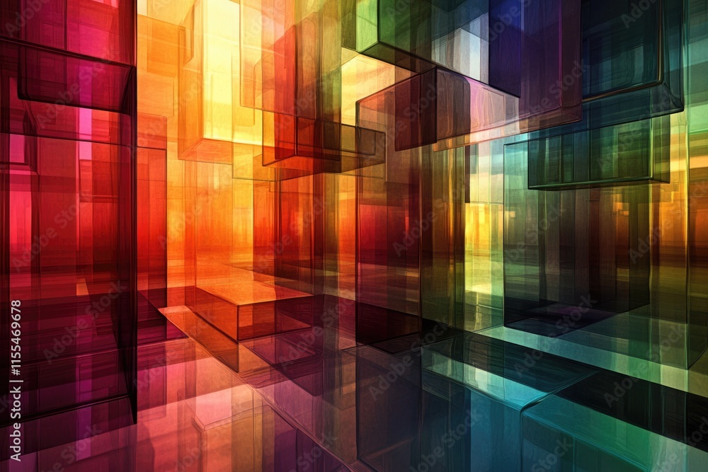 Aufkleber abstract 3d rendering of colorful glass blocks forming a complex, vibrant, and geometric structure.
