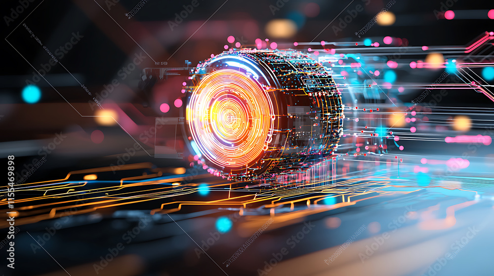 Poster futuristic tech innovation digital realm 3d visualization virtual environment high-tech perspective 