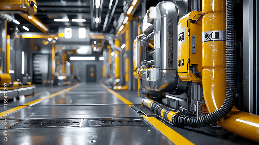 Poster industrial robotics in a high-tech factory futuristic setting digital art close-up view technology i