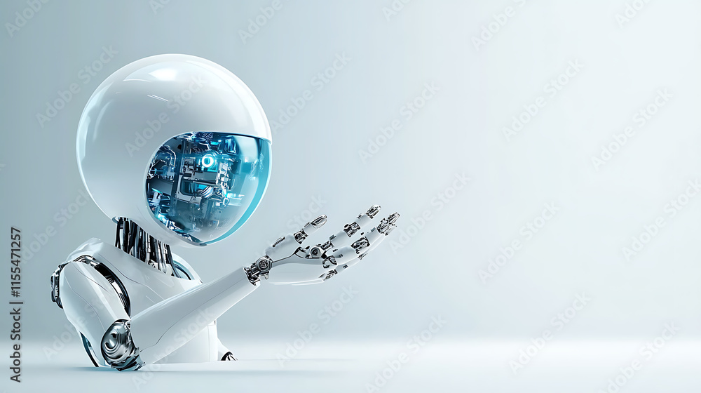 Poster robotic hand gesture futuristic studio digital artwork modern environment close-up view artificial i