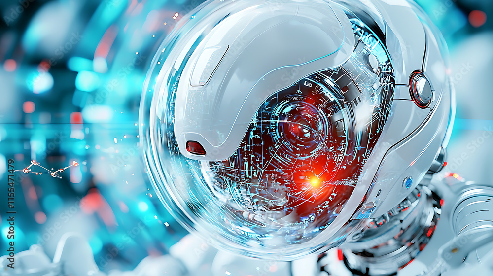 Poster futuristic robotic explorer outer space digital artwork sci-fi environment close-up view advanced te