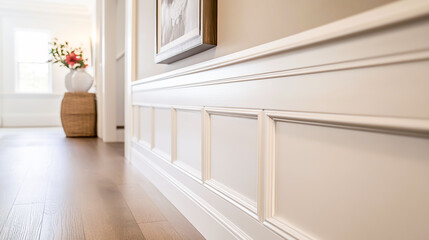 Fototapeta premium Shiplap and wainscoting wall treatments can enhance your interior design with a timeless, cozy, and elegant touch