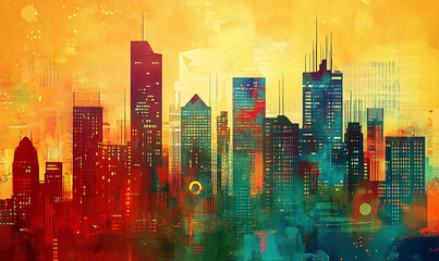 City modern technology background, skyline building architecture modern concept design background 