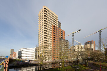 Modern high-rise apartments under construction in the centre of the Dutch city of Nieuwegein the Netherlands. © PixelBiss
