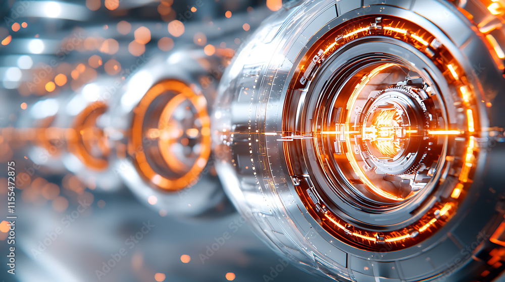 Poster dynamic technology visualization futuristic lab digital art high-tech environment close-up view inno