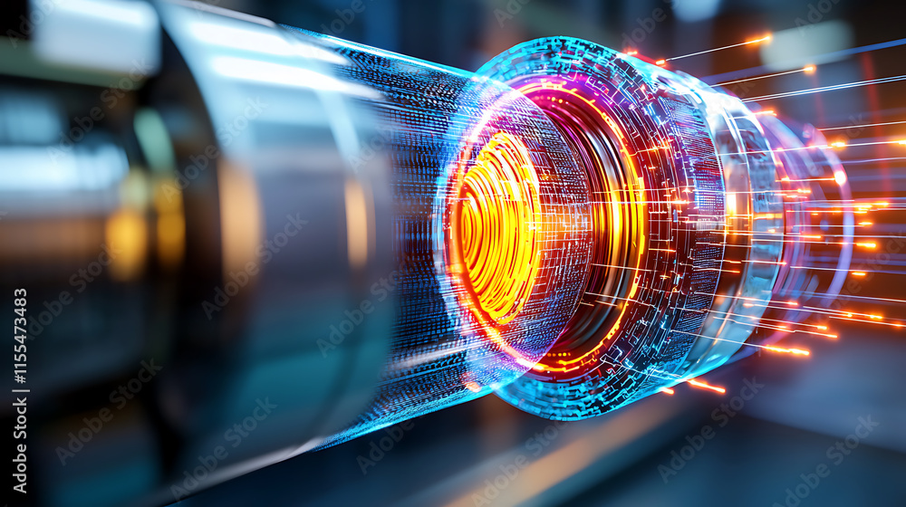Poster dynamic energy transfer mechanism advanced technology lab visual representation high-tech environmen