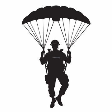 No war soldier with parachute handmade silhouette vector