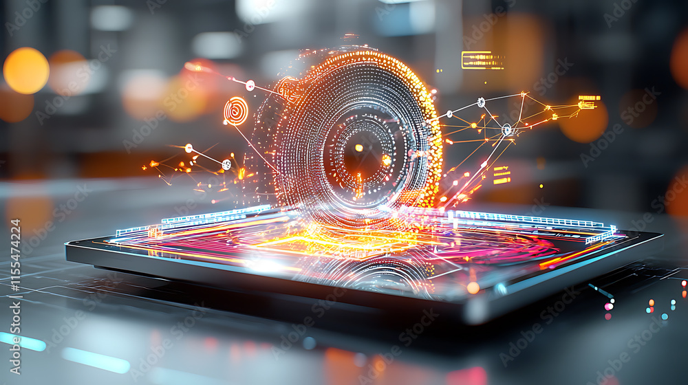 Poster innovative data visualization action digital workspace graphic representation futuristic environment