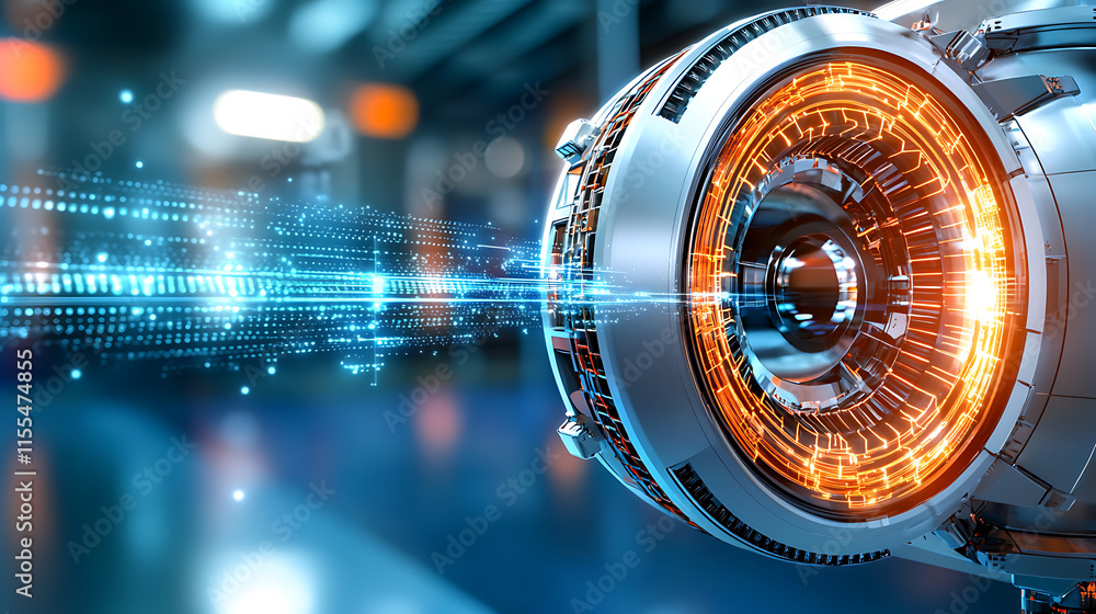 Poster futuristic technology innovation industrial setting digital interface high-tech environment close-up