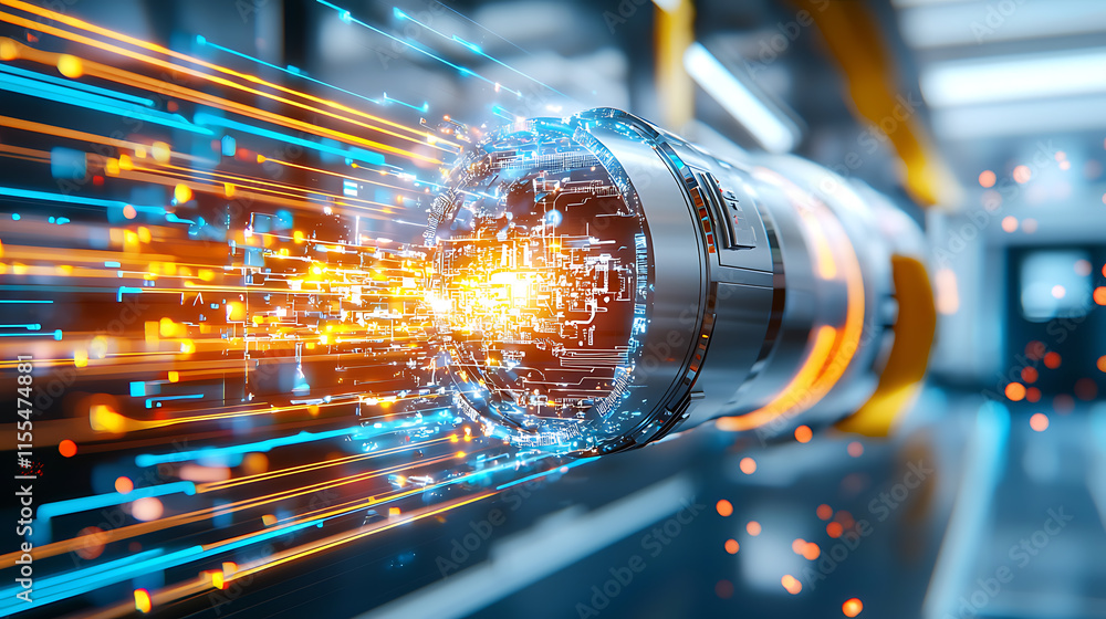 Aufkleber high-speed data transmission in a futuristic tube technology lab digital artwork high-tech environme