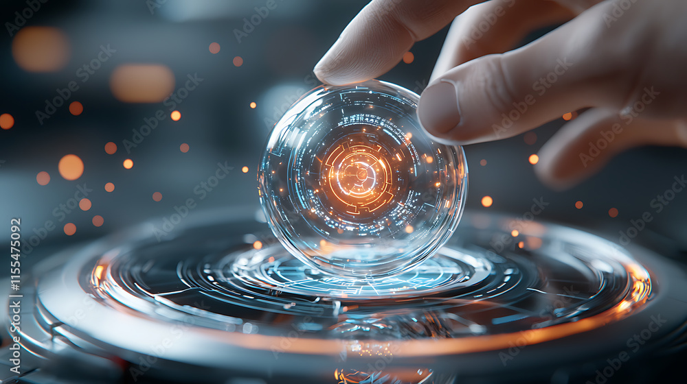 Poster futuristic technology innovation demonstration laboratory digital content high-tech environment clos