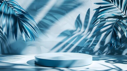 Empty circular podium surrounded by rich tropical plants, palm trees. Tropical plants create natural background for product demonstrations. Ideal for new products eco-friendly brands. Generative AI.