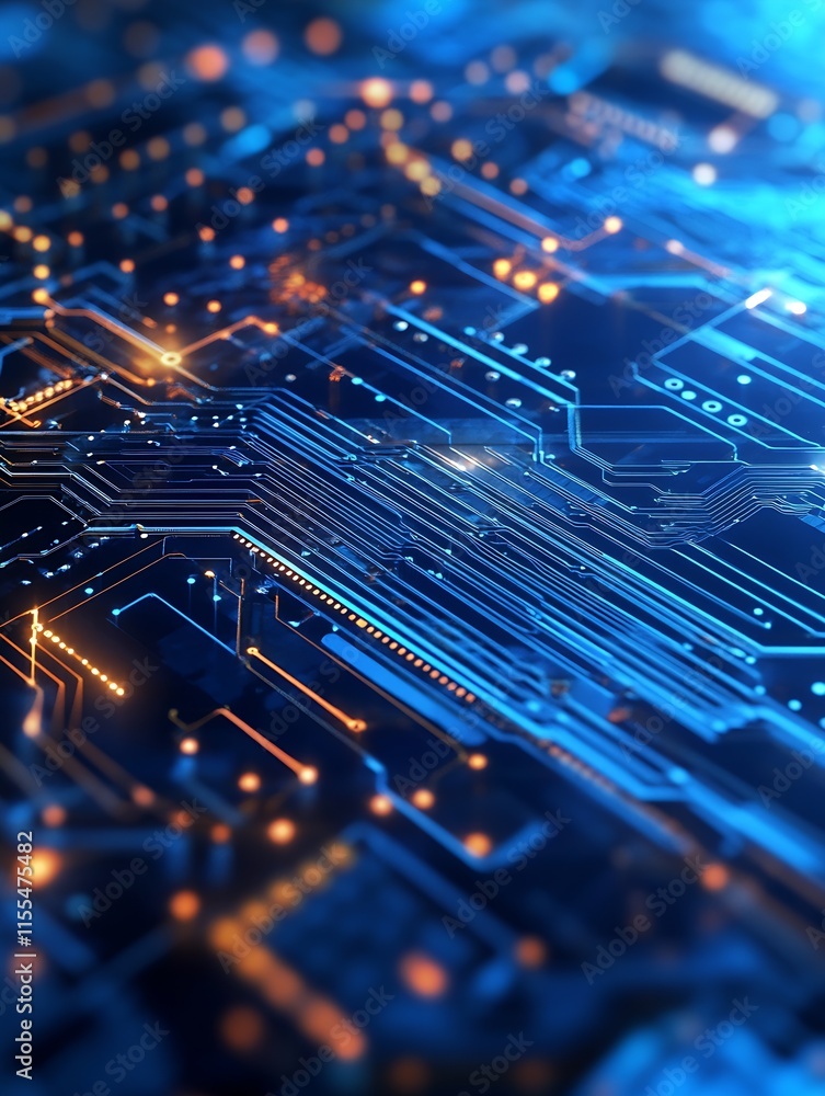 Aufkleber abstract digital circuitry with blue neon lighting and tech patterns : generative ai