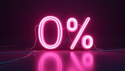 Neon Pink Zero Percent Sign, Glowing in the Dark