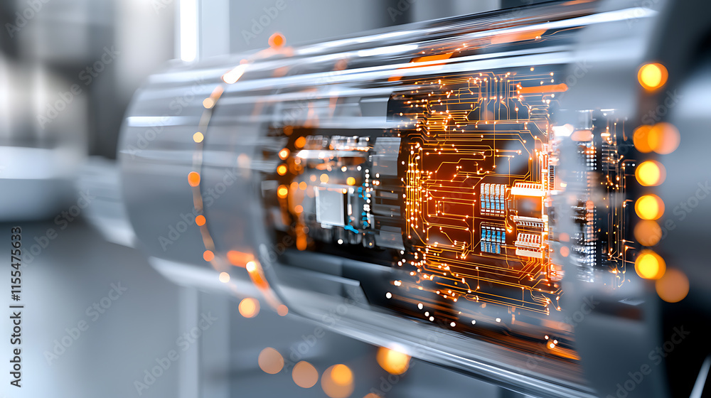 Poster futuristic machine components technology lab 3d visualization high-tech environment close-up view in