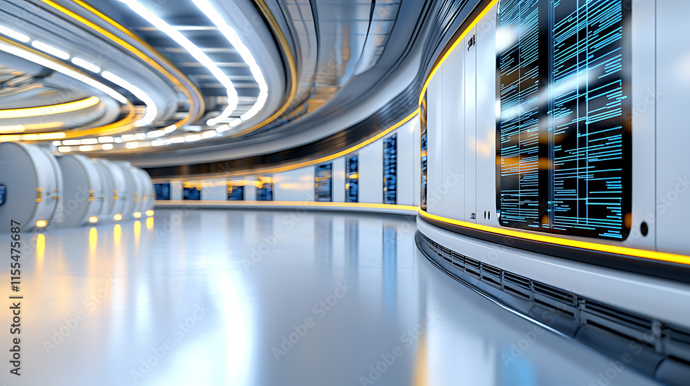 Poster futuristic data center design modern architecture digital environment sleek viewpoint technology con