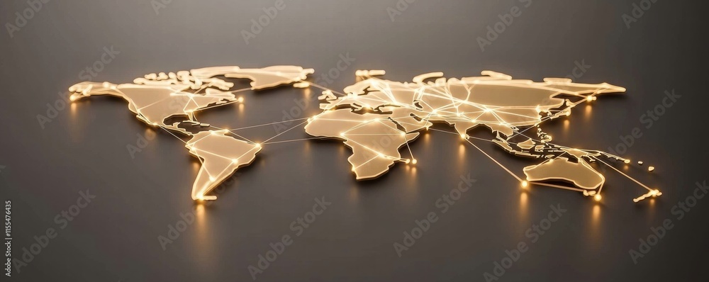 Aufkleber glowing interconnected webs over vibrant world map in artistic visualization