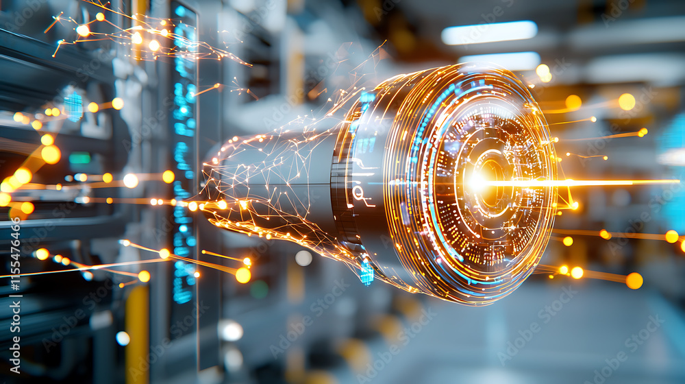 Poster dynamic innovations in technology futuristic propulsion system high-tech lab digital art industrial 