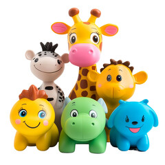 Naklejka premium Adorable Baby Animal Toys Collection: Giraffe, Zebra, Hippo, and More!