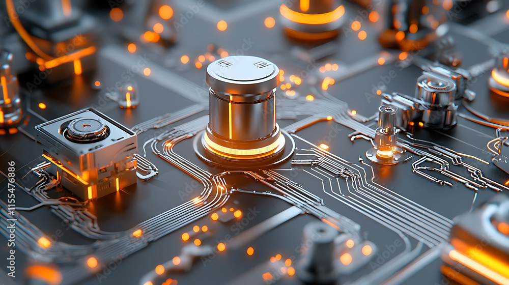 Poster technological innovation circuit board high-tech environment close-up view digital art concept