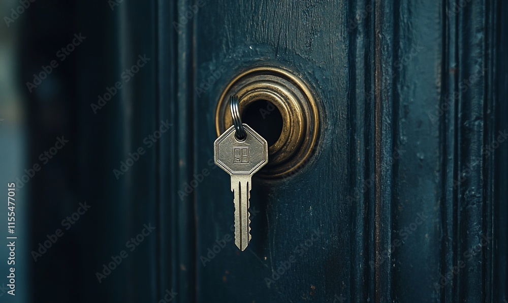 Aufkleber a close-up of a key inserted into a door lock, symbolizing access and security.