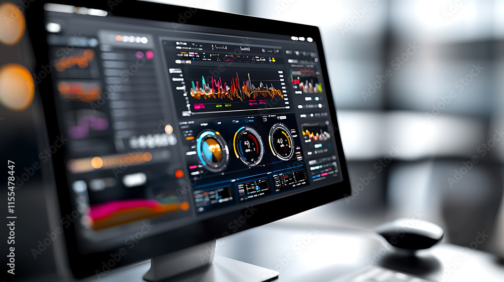 Poster data analysis dashboard insights office workspace digital content modern environment close-up view t