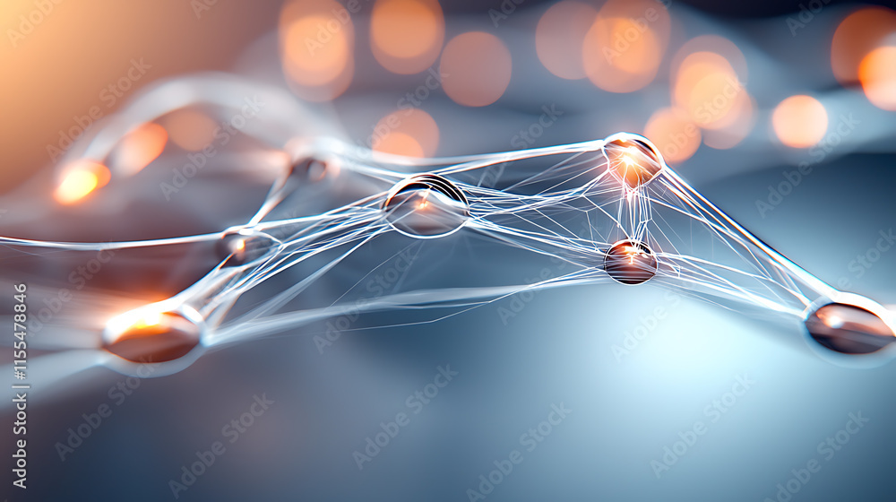 Poster dynamic network visualization of connected nodes abstract background digital art tech concept close-