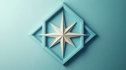 Abstract white star in blue geometric frame.
