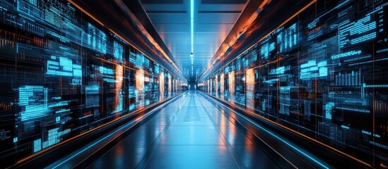 Fototapeta premium Digital Data Corridor: A Futuristic Vision of Information Technology