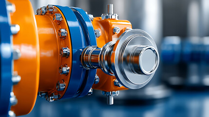 Obraz premium Industrial valve mechanism close-up manufacturing facility engineering technical environment detailed view process efficiency