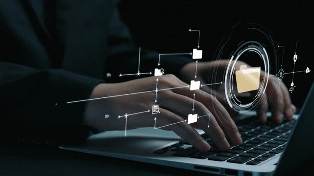 Business person managing online documents folders for efficient work processes. Ensure secure and quick access to all your important online documents with ease. UUID