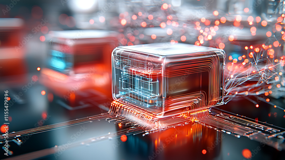 Poster innovative quantum computing technology demonstration tech lab digital artwork futuristic environmen