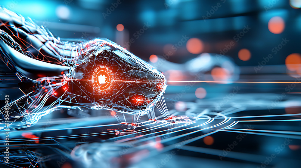 Poster futuristic robotic snake animation digital realm 3d image high-tech environment close-up advanced te