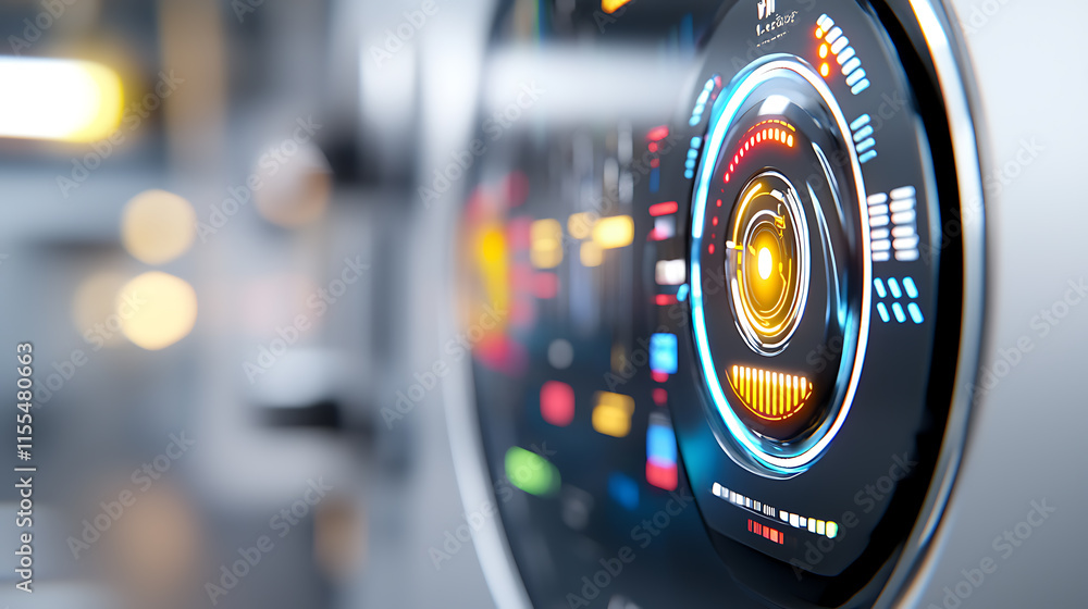 Poster Dynamic interface display of advanced technology in a modern setting close-up perspective futuristic concept