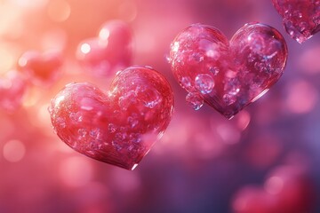 Colorful hearts float in a dreamy background during a romantic celebration