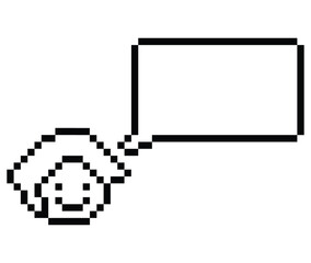 Fototapeta premium Cartoon pixel cute character man face with chat box blank decoration 8 bit male boy say speak discuss idea chat box cartoon pixel game 8bit png vector.